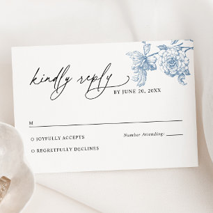 Tarjeta RSVP de boda floral azul victoriana clásic