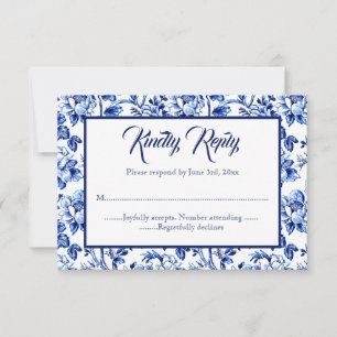 Tarjeta RSVP de Boda Floral Azul y Blanca