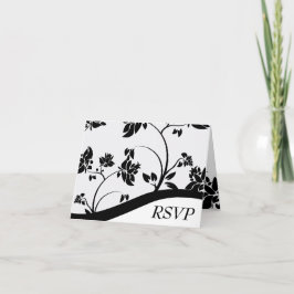 Tarjeta RSVP de boda floral blanca y negra