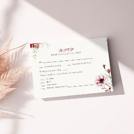 Tarjeta RSVP de Boda Floral Borgoña Elegante para