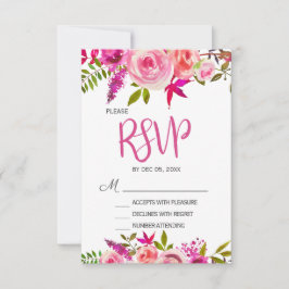 Tarjeta RSVP de Boda Floral Botánica Rosa Fuchsia