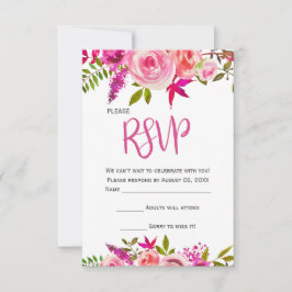 Tarjeta RSVP de Boda Floral Botánica Rosa Fuchsia
