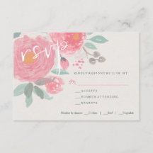 Tarjeta RSVP de boda floral con acuarela pintada a