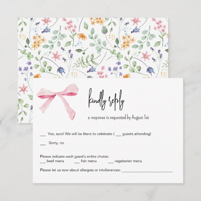 Tarjeta RSVP de Boda floral con arco rosado (Anverso / Reverso)