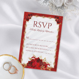 Tarjeta RSVP de Boda Floral con Elegancia Rojo y O