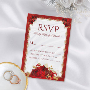 Tarjeta RSVP de Boda Floral con Elegancia Rojo y O