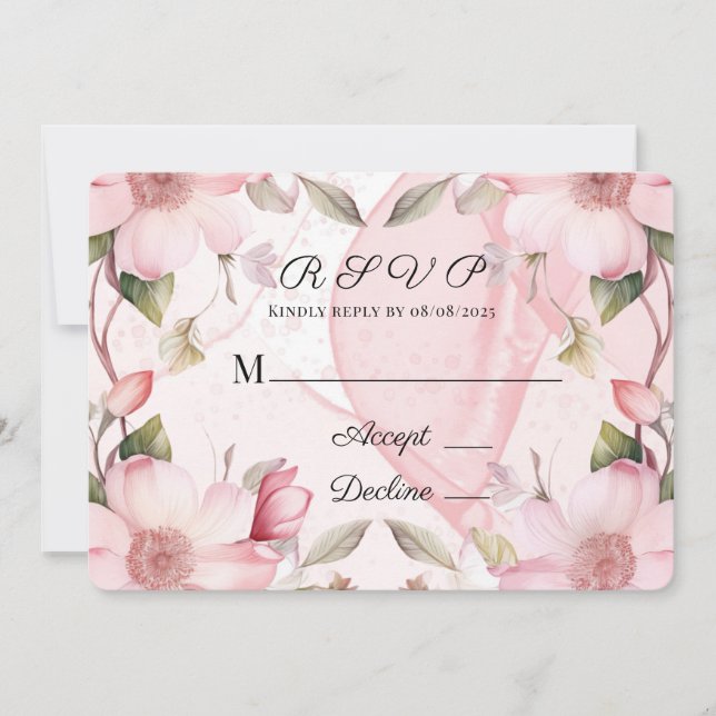Tarjeta RSVP de boda floral con tinta de alcohol r (Anverso)