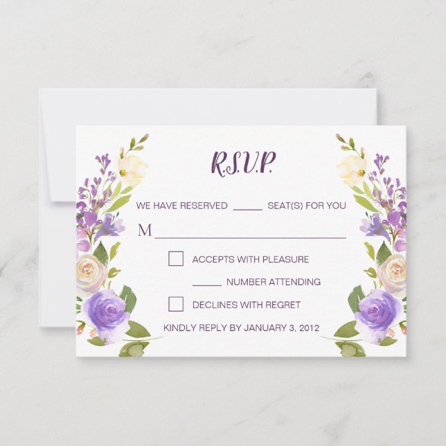 Tarjeta RSVP de Boda Floral de acuarela de Lilac (Anverso)