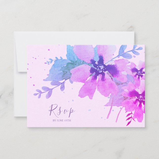 Tarjeta RSVP de Boda Floral de acuarela romántica (Anverso)