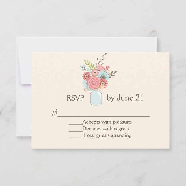 Tarjeta RSVP de boda floral de bonito Mason Jar (Anverso)