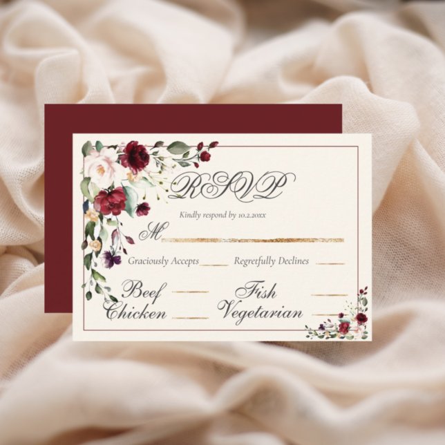 Tarjeta RSVP de Boda Floral de Borgoña Eucalyptus (Subido por el creador)