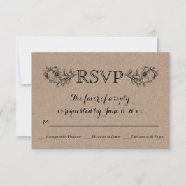 Tarjeta RSVP de boda floral de cartón kraft vintag