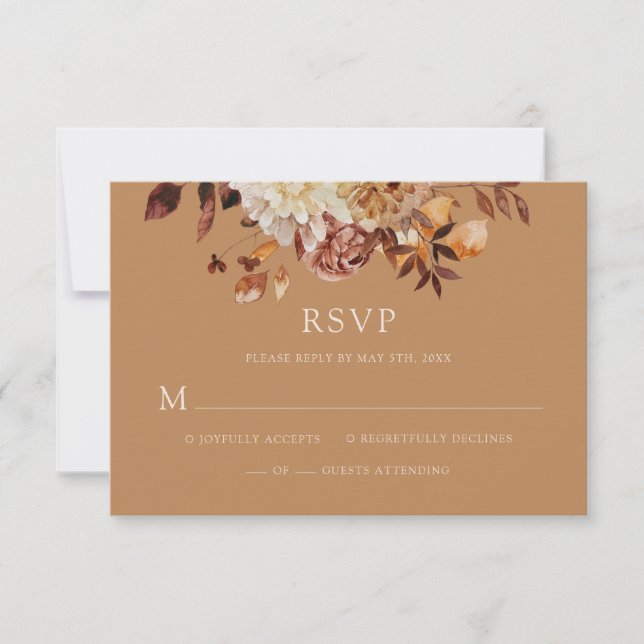 Tarjeta RSVP de Boda Floral de Cobre de Oro (Anverso)