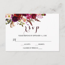 Tarjeta RSVP de Boda Floral de color de agua de Bo