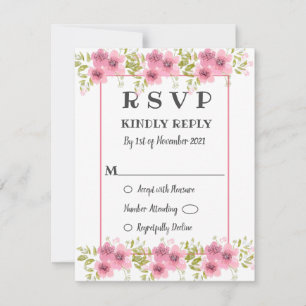 Tarjeta RSVP de Boda Floral de color de agua rosa