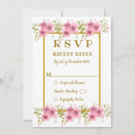 Tarjeta RSVP de Boda Floral de color de agua rosa 