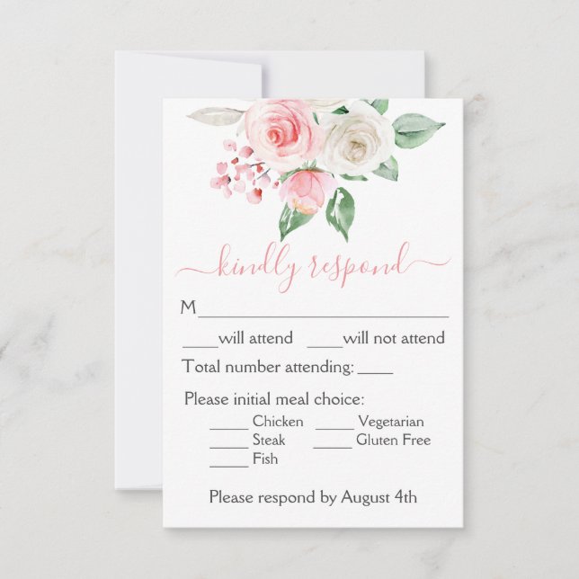 Tarjeta RSVP de Boda Floral de color Rosa (Anverso)