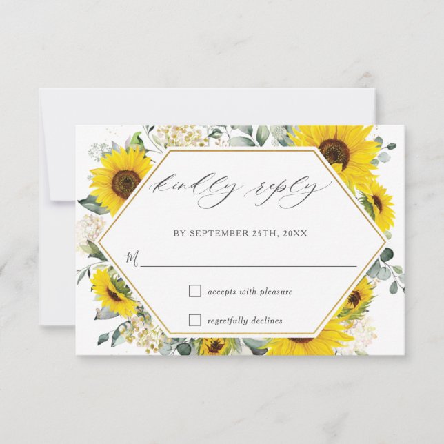 Tarjeta RSVP de boda floral de girasol de moda (Anverso)