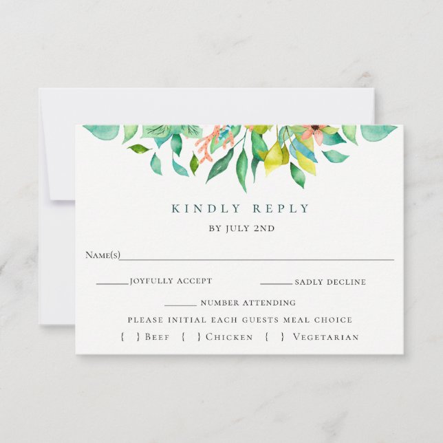 Tarjeta RSVP de Boda Floral de Isla Botánica (Anverso)