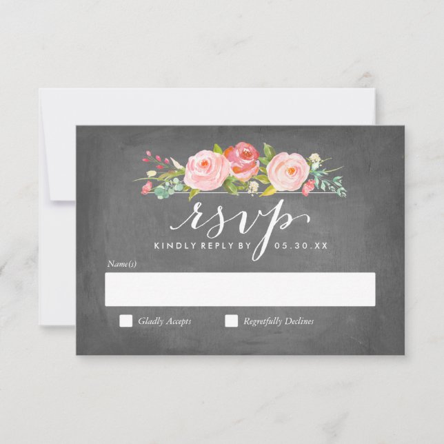 Tarjeta RSVP de boda floral de jardín Rosa (Anverso)