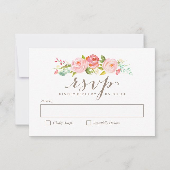 Tarjeta RSVP de boda floral de jardín Rosa (Anverso)