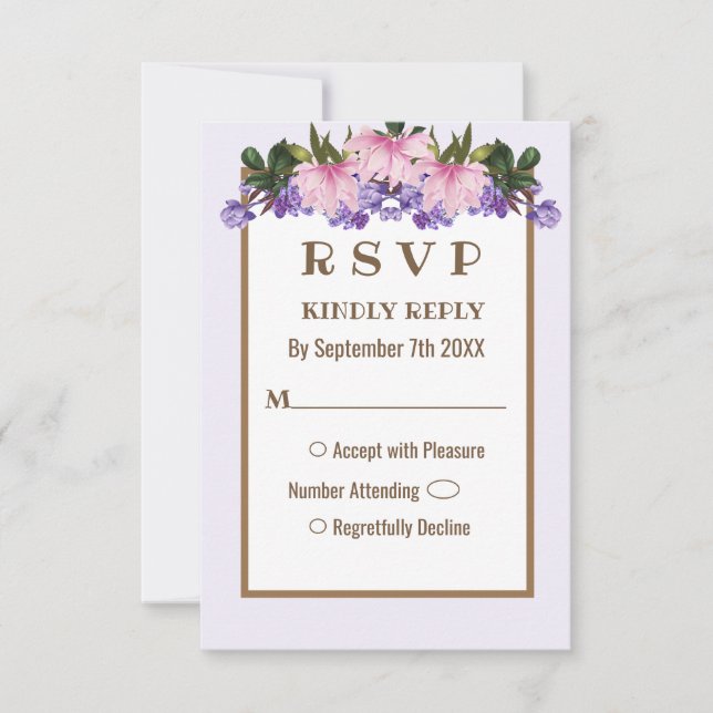 Tarjeta RSVP de Boda Floral de la Lavanda de Magno (Anverso)