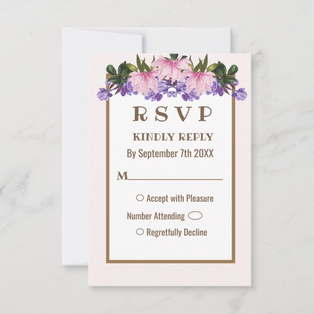 Tarjeta RSVP de Boda Floral de la Lavanda de Magno (Anverso)
