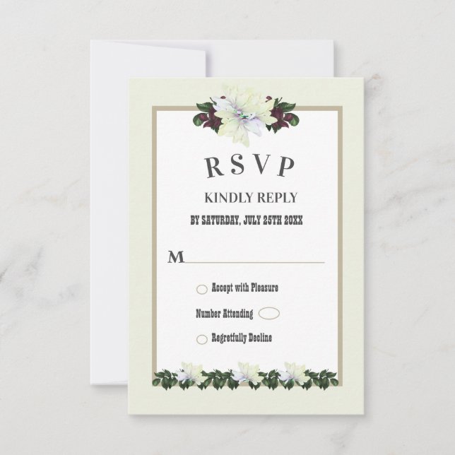 Tarjeta RSVP de Boda Floral de la Magnolia Blanca (Anverso)