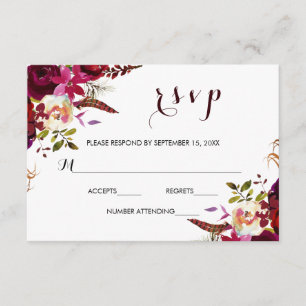Tarjeta RSVP de Boda Floral de la Marina de Borgoñ