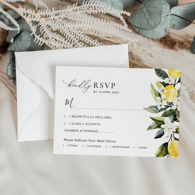 Tarjeta RSVP de boda floral de limón de vegetación (Subido por el creador)