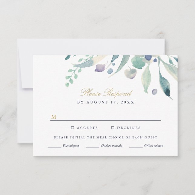 Tarjeta RSVP de Boda Floral de lujo con opción de  (Anverso)