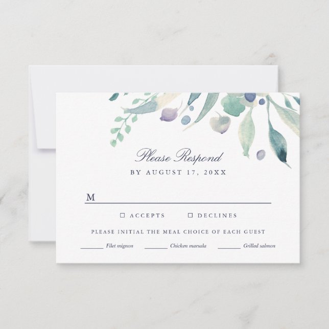 Tarjeta RSVP de Boda Floral de lujo con opción de  (Anverso)