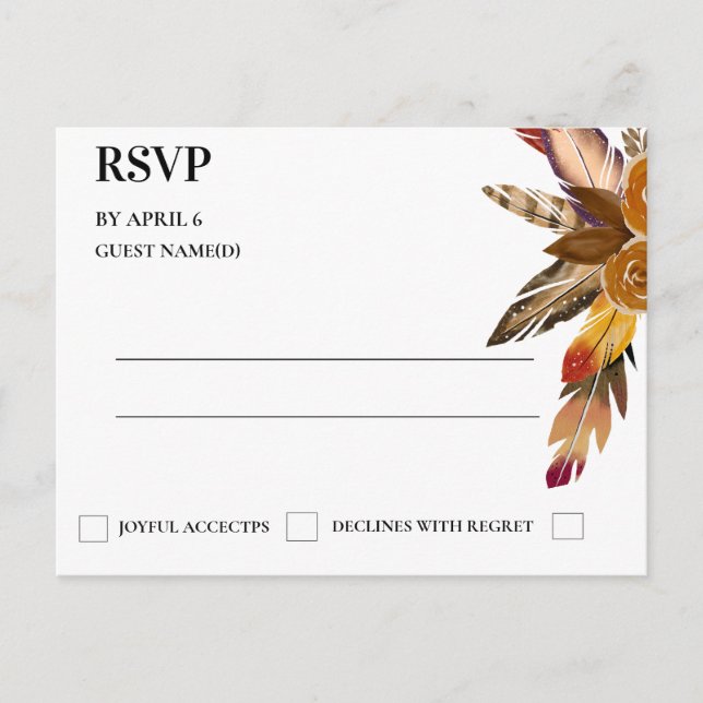 Tarjeta RSVP de Boda Floral de Moda bohemia (Anverso)