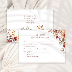 Tarjeta RSVP de boda floral de Naranja quemado en