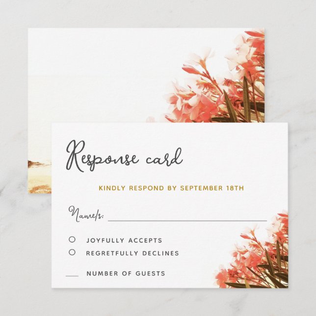 Tarjeta RSVP de Boda Floral de Oleander Beach nara (Anverso / Reverso)
