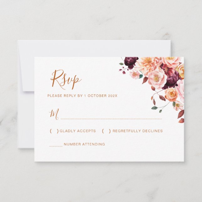 tarjeta rsvp de boda floral de otoño bohemio (Anverso)