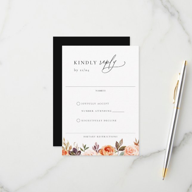 Tarjeta RSVP de boda floral de otoño de Earthy (Anverso/Reverso In Situ)