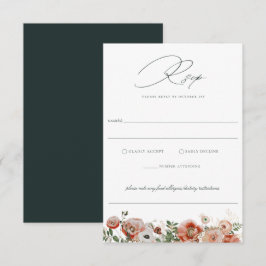 Tarjeta RSVP de boda floral de otoño verde esmeral
