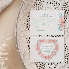 Tarjeta RSVP de Boda Floral de Peach y Turquesa