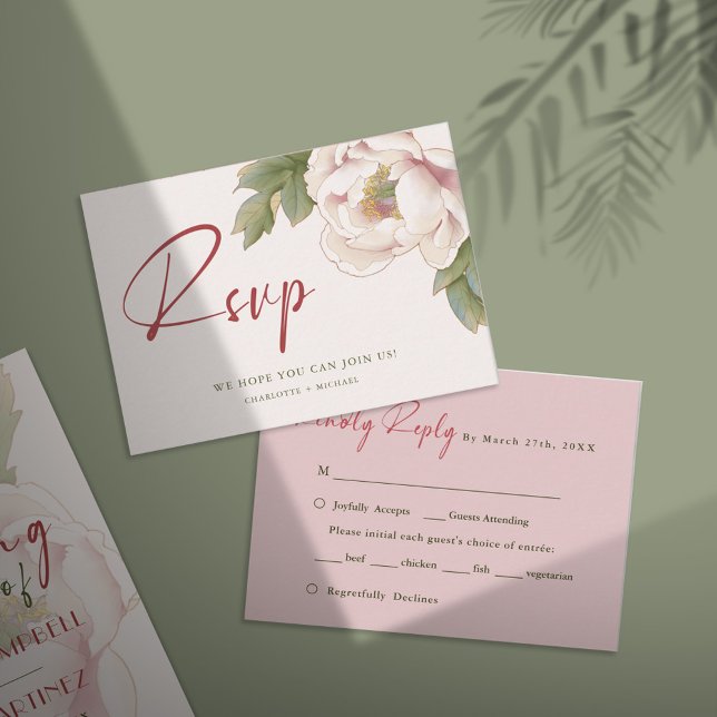Tarjeta RSVP de Boda Floral de Peón Rosa de BUDGET (Subido por el creador)