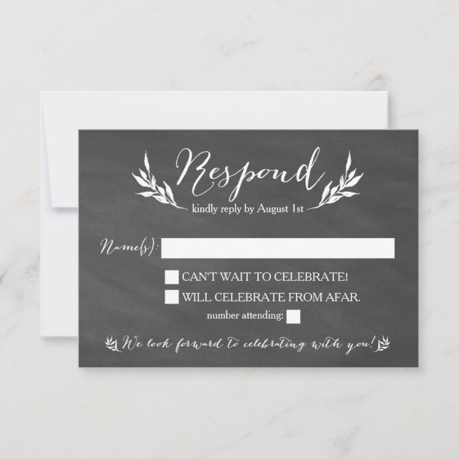 Tarjeta RSVP de Boda Floral de pizarra negra (Anverso)