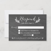 Tarjeta RSVP de Boda Floral de pizarra negra