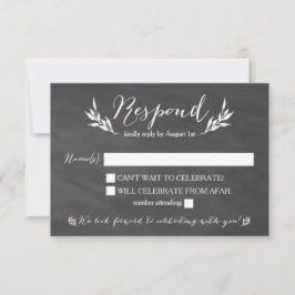 Tarjeta RSVP de Boda Floral de pizarra negra