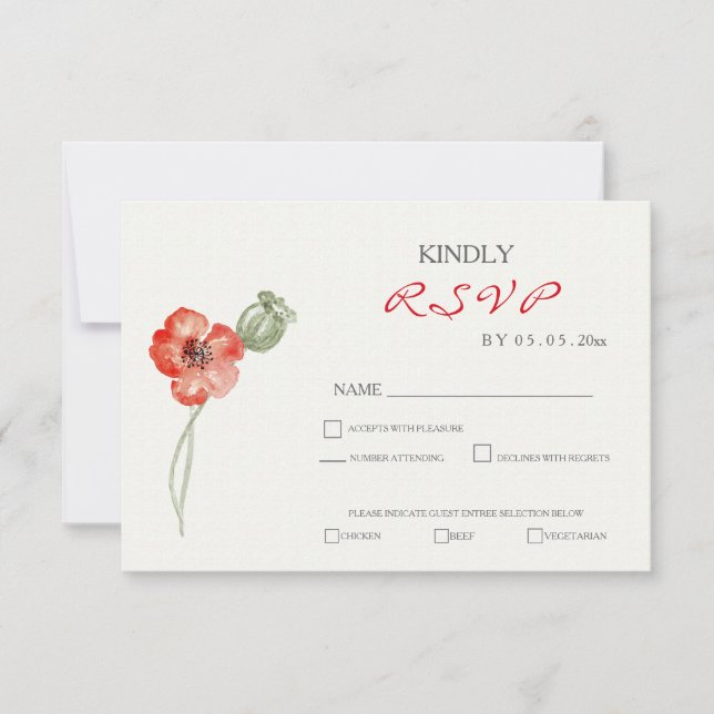 Tarjeta RSVP de boda floral de Poppies Rojos (Anverso)