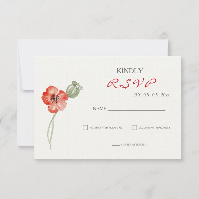 Tarjeta RSVP de boda floral de Poppies Rojos (Anverso)
