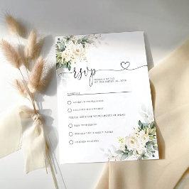 Tarjeta RSVP de boda floral de rosas blancas