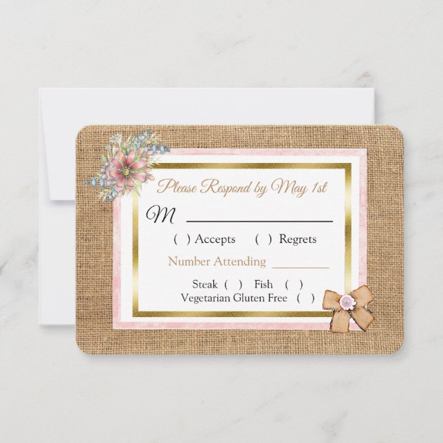 Tarjeta RSVP de boda floral de rúptica de PInk (Anverso)