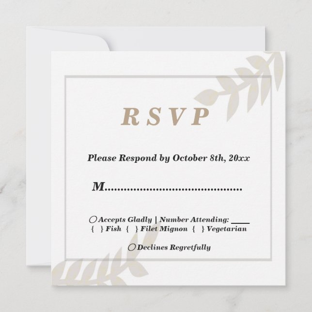 tarjeta RSVP de boda floral dorada (Anverso)