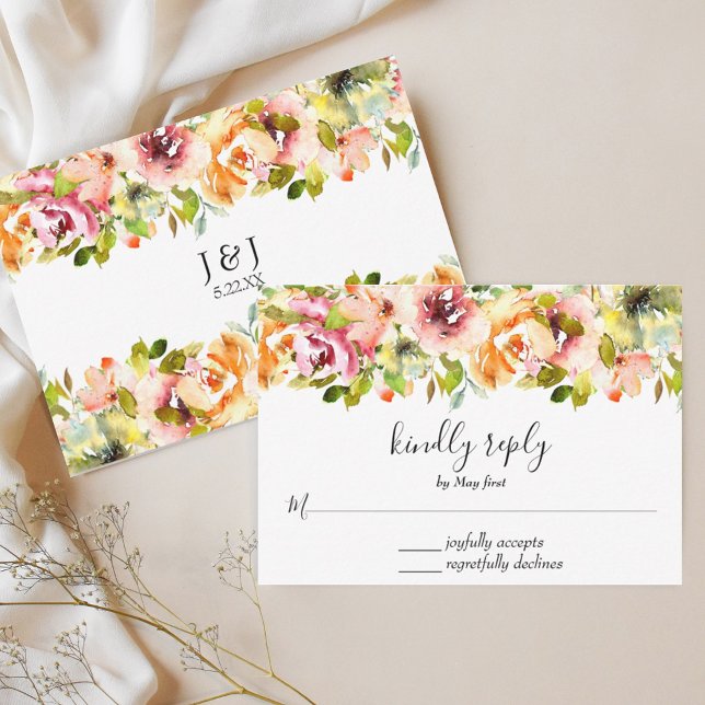 Tarjeta RSVP de Boda Floral en acuarela de verano (Summer Garden Watercolor Floral Wedding RSVP Card)