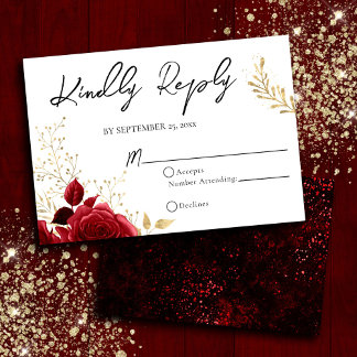Tarjeta RSVP de Boda floral gótica y roja